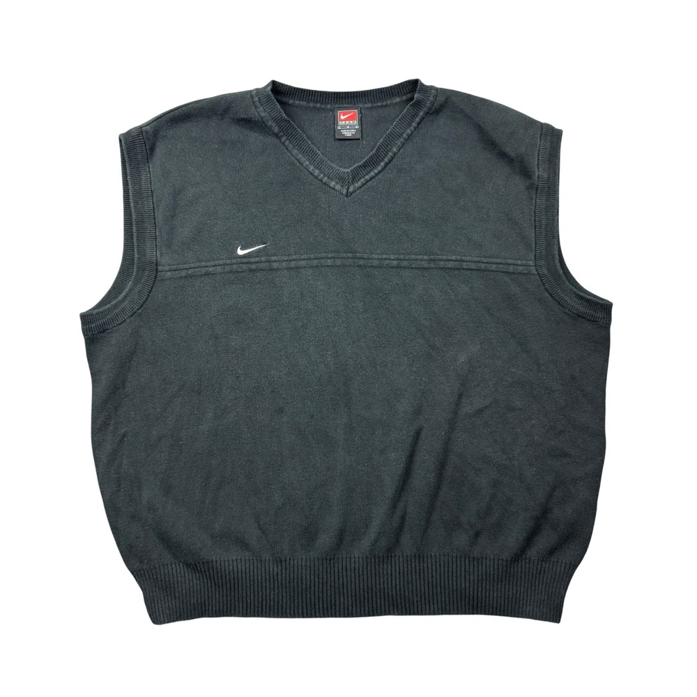 Vintage Nike Team Sweater Vest Mens Large Black V-Neck Cotton Knit Golf Preppy